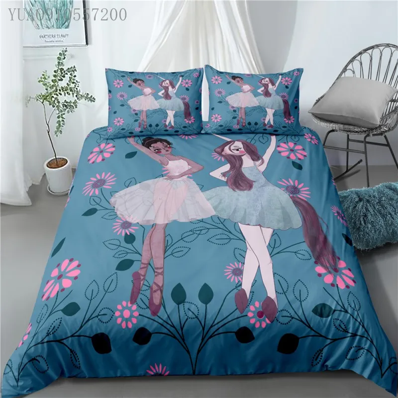 

Girls Bedroom Decor Duvet Cover 3D Ballet Girl Unicorn Vine Flower Printing Bedding Pillowcase Single Double Size Bed Cover Set