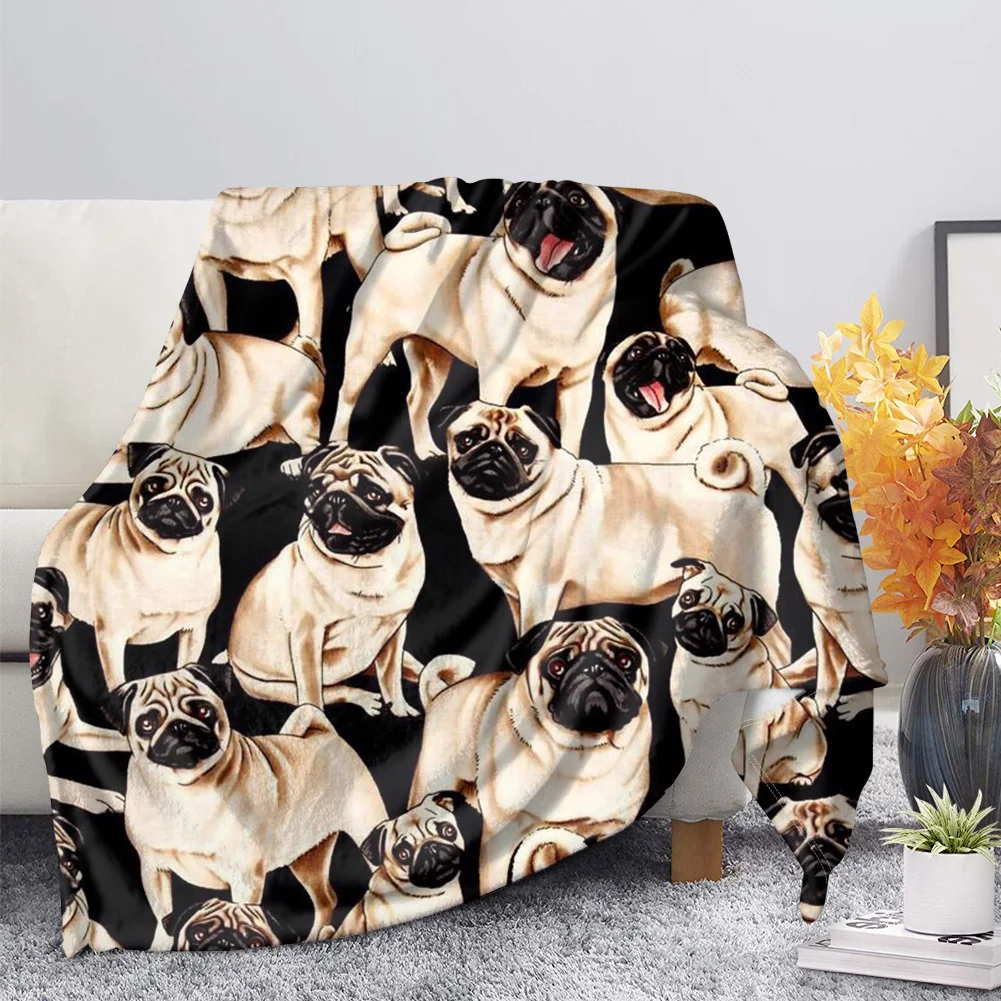 

CLOOCL Pets Flannel Blankets Animals Pug Dogs 3D Print Blankets For Beds Sofa Beddings Keep Warm Plush Quilt