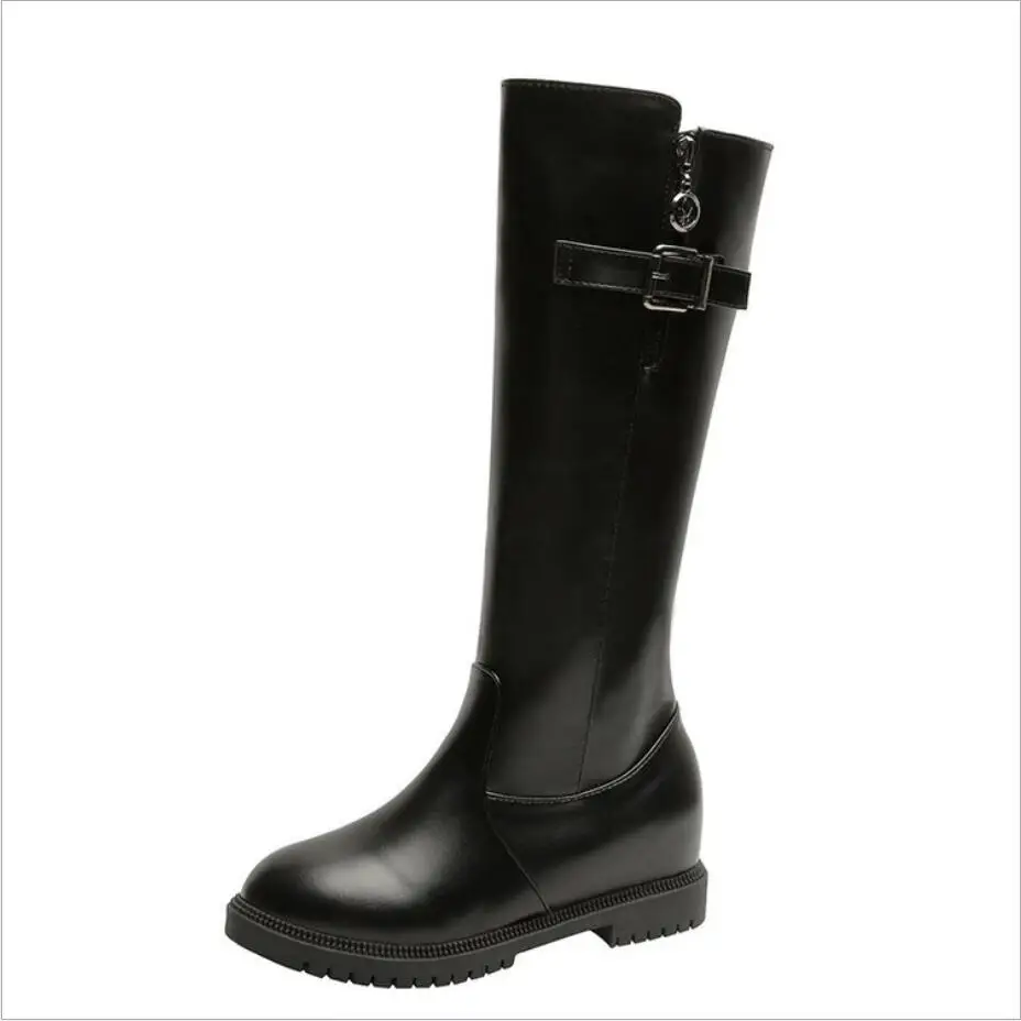 

DM510 2020 Autumn winter Knee-High Martin Boots Side Zipper Low Heel Knight Boots Platform Warm Leather Boots Bota Feminina