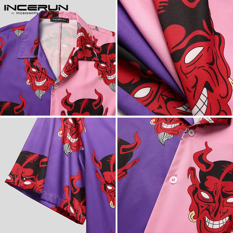 

Summer Men Hawaiian Shirt Beach Patchwork Printed Streetwear Lapel Short Sleeve Vacation Blouse Camisa Masculina S-5XL INCERUN