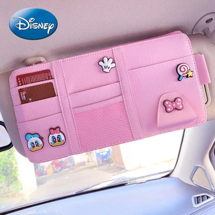 

Disney Mickey Mouse Minnie Car Multifunctional Creative Cute Sun Visor Glasses Clip Car Card Bag File Storage Bag