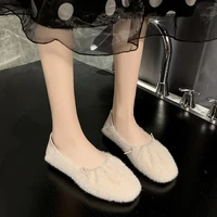 autumn and winter new korean style square toe flat plush peas shoes womens casual fashion soft sole womens single shoes trend