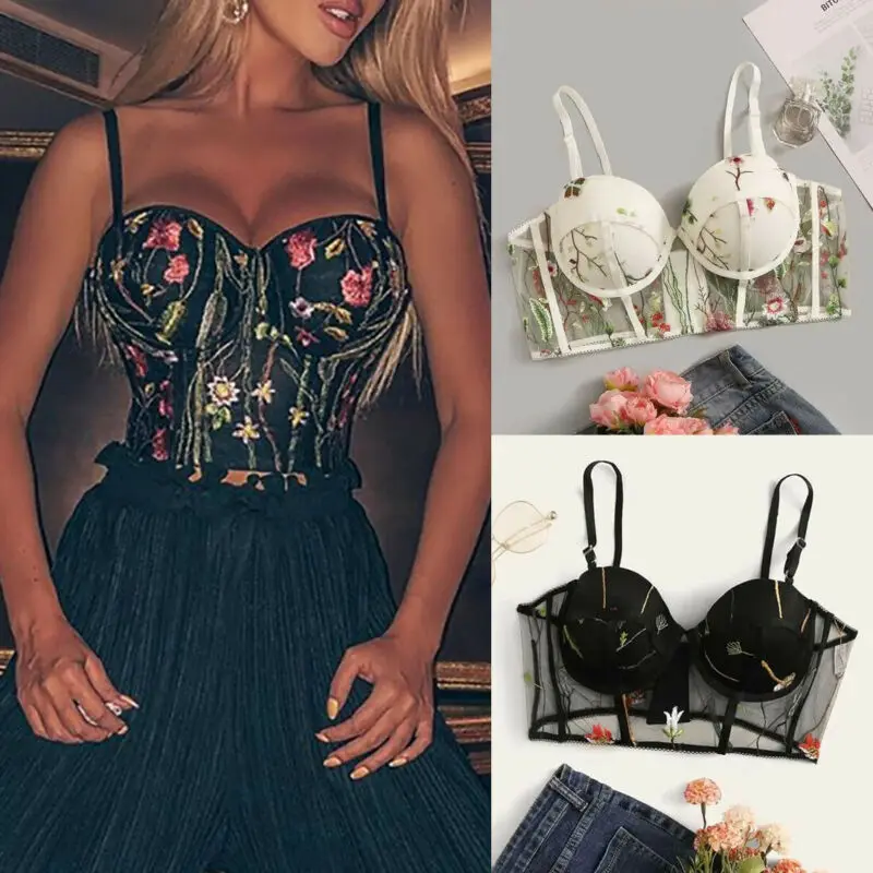 Meihuida женский сексуальный кружевной Цветочный Бюстгальтер без рукавов с вышивкой