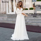 Пляжное шифоновое свадебное платье Booma, белое кружевное платье с длинным рукавом и аппликацией, модель свадебное бохо-платье на заказ, с V-образным вырезом, размера плюс
