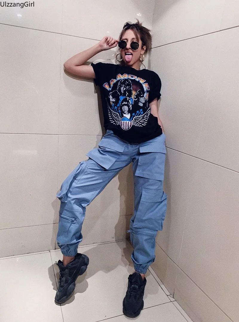 Брюки карго на молнии с завышенной талией свободные джоггеры карманами уличная