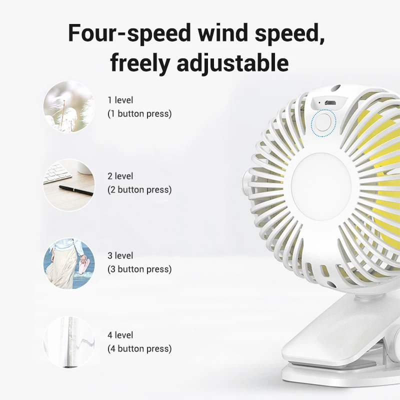 

Rechargeable Fan Desktop Clips On Mini Mute Fan Rotatable Fan Portable for Home Office Travel FP8