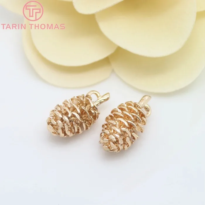 4 шт. 10x19 мм 24K цвета шампанского позолоченные латунные подвески Pinecone Высокое