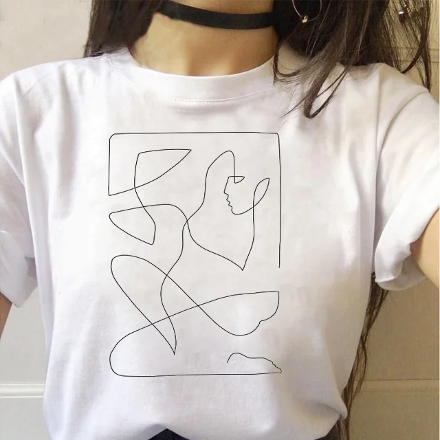 

Summer T-shirt Abstract funny face girls street short-sleeved ladies white T-shirt