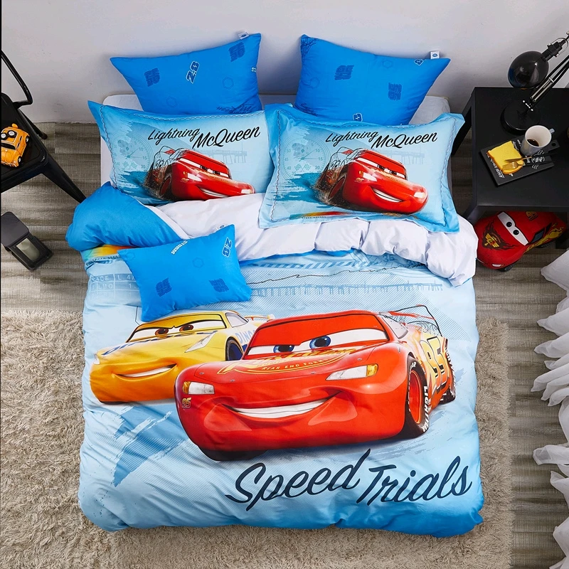 Disney Sky Blue Cars Pattern Bedding Set Boys Bedroom Decor Comfortable Duvet Quilt Cover Pillowcase Bedsheet Home Textile