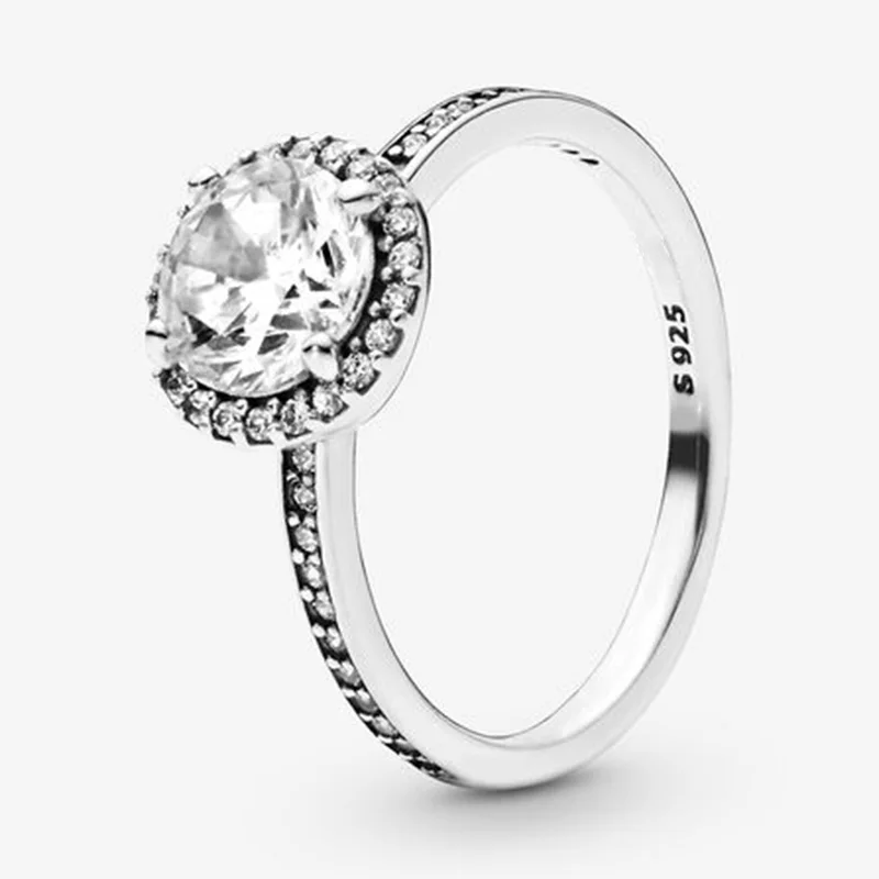 

925 Sterling Silver Pan Ring Large Shiny Crystal Cz Silver Ring For Women Wedding Party Gift Fashion Jewelry