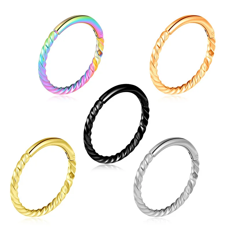 

New Hinged Septum Clicker Segment Nose Ring Stainless Steel Twist Seamless Earrings Nose Piercing Lip Ring Hoop Blue Black