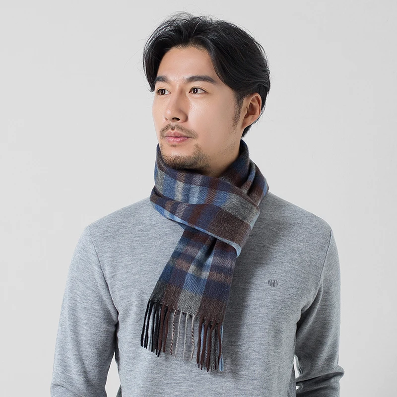 

Winter Wool Scarf for Men Luxury Brand Shawls Korean Classical Bufanda Hombre Warm Blue Plaid Wool Scarves Male Fashion Echarpe