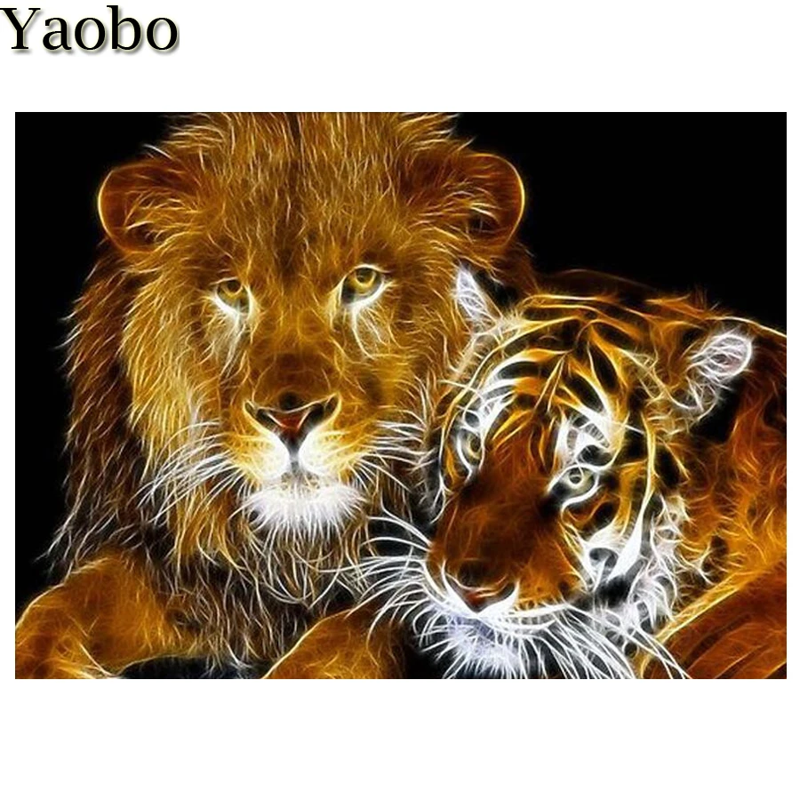 

5D DIY Diamond Painting Full Square Tiger and Lion Diamond Embroidery Animal Crafts Kit Cross Stitch Mosaic Rhinestones Decor