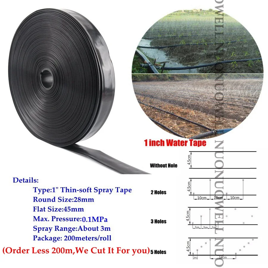 100m 0~5Holes 1" N45 Φ28mm Micro Irrigation Kits Pipe Agricultural Greenhouse Irrigation Thin Soft Spray Tape Water Lines