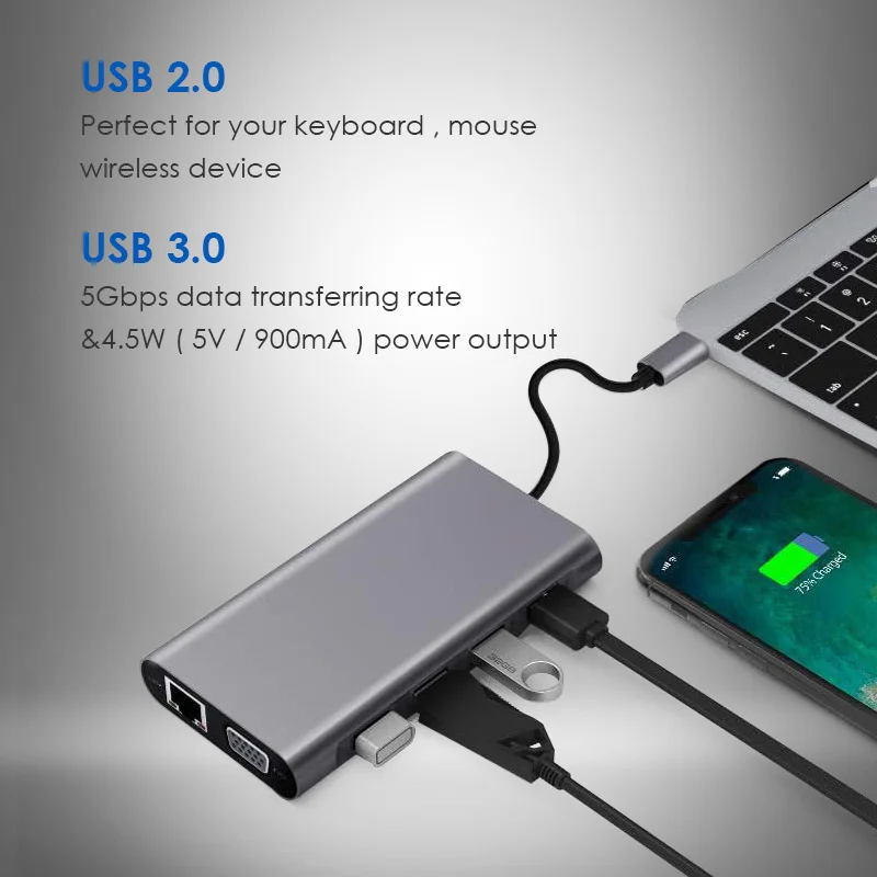 Док-станция usb-хаб-USB 3 0 для аксессуаров MacBook Pro разветвитель типа C 1 док-станция