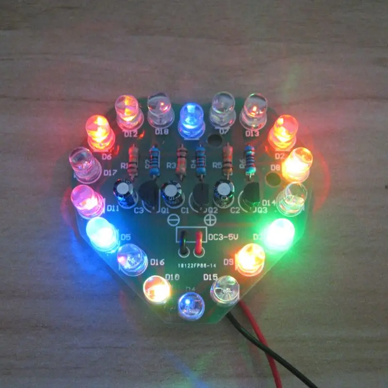 

1Set Love Heart Shaped Colorful LED Flash Light Kits DIY Electronic Lamp Production Repair Parts