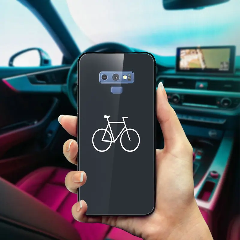 Bike Cyclist Black On White Tempered Glass Cases for Samsung Galaxy S8 S9 S10 A6 A8 A9 A10 A20 A40 A50 A70 A80 Plus | Мобильные