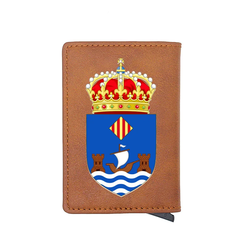

Classic Crown Of Aragon Catalonia Coat Of Arms Design High Quality Card Holder Black Wallet Men Women Leather Short Purse