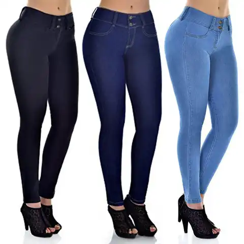 Strech Jeans Woman High Waist Skinny Stretch Pants for Women Femme Ladies Tejanos Pantalon Vaquero Black Blue Denim Jeans 2021