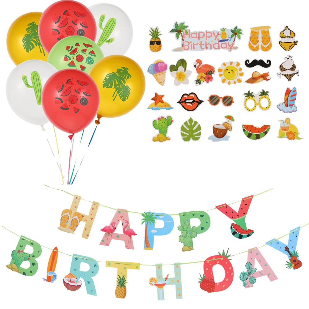

1 Set Hawaii Cake Topper Banner Balloon Durable Reusable Party Supplies