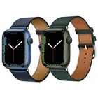 Ремешок кожаный для Apple Watch Series 7 45 мм 41 мм, джинсовый сменный Браслет для iWatch 6 SE 5 4 44 мм 40 мм 42 мм 38