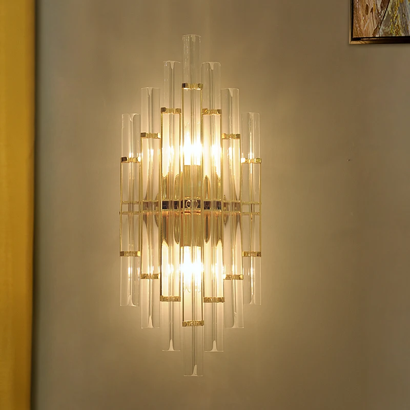 

FKL Modern Crystal Wall Lights Golden Minimalist Bedroom Bedside Lamp Nordic Staircase Aisle Living Room Background Wall Indoor