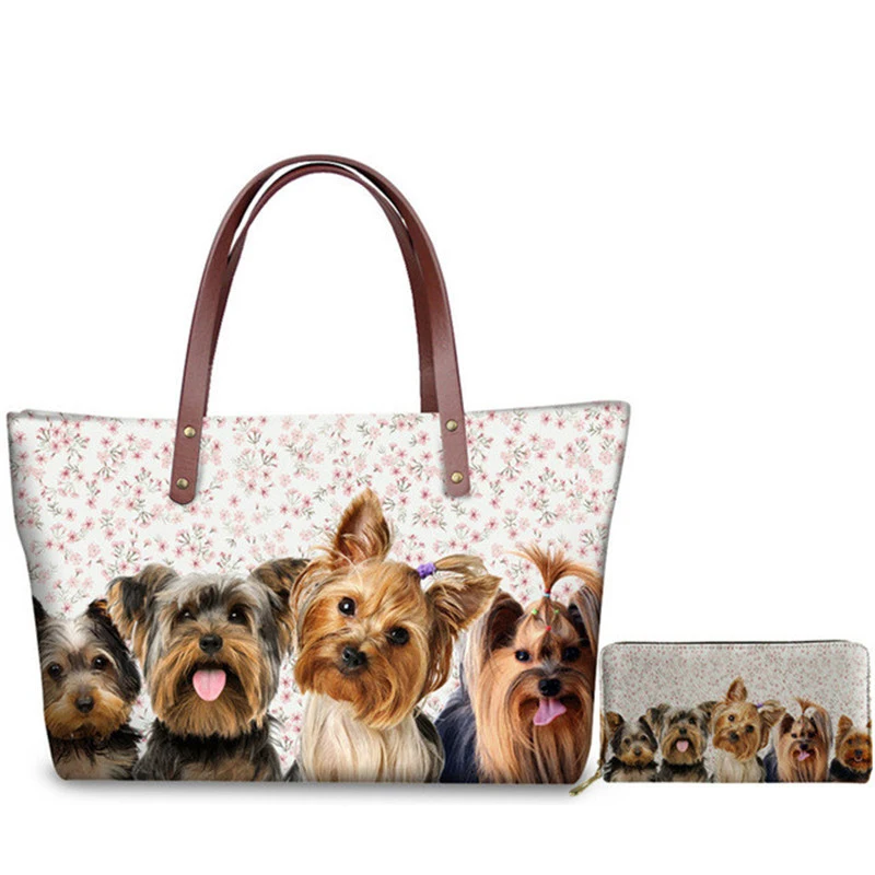 Women Handbags Selfie Yorkshire Totes Cute Pet Dog Print Tote Shoulder Bags for Fashion Ladies Messenger Bags