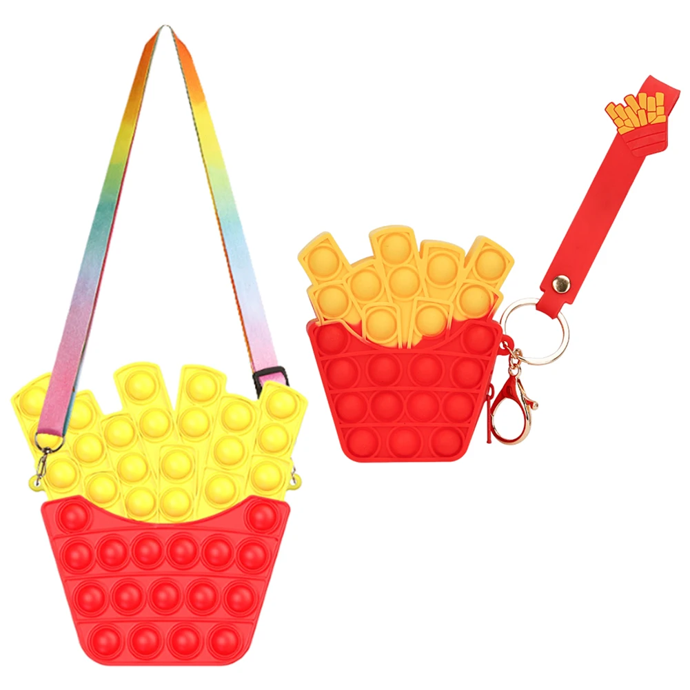 

Anti-Stress French Fries Push Bubble Bag Decompression Finger Press Handbag Kid Adult Storage Organizer Squeeze Sensory Toy