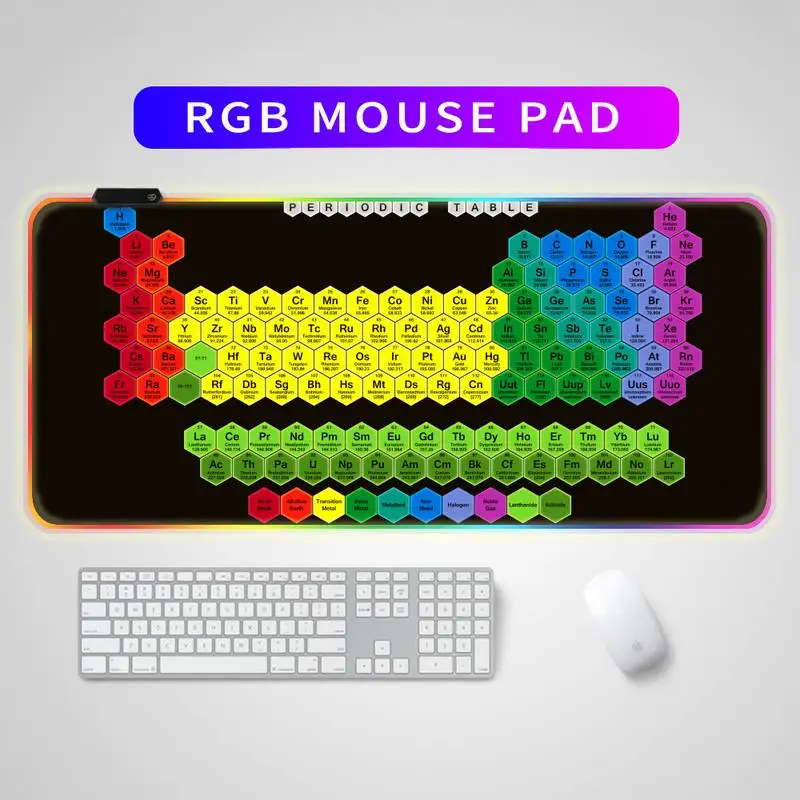 

RGB Gaming Mausepad 900x400 Large Periodic Table of Chemical Elem Mouse Pad xxl Anti-slip Mousepad Keyboard Desk Pad Mat PC