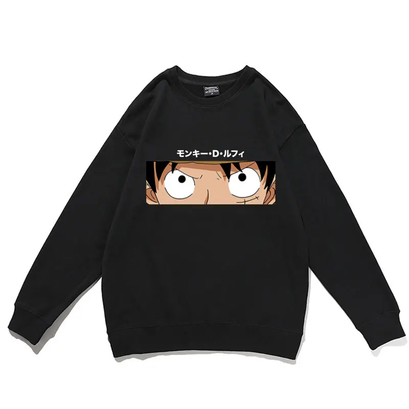

Japanese Anime One Piece Graphic Pullover New Mens Luffy Eyes Print Sweatshirt Unisex Loose Pullovers Men Manga Style Streetwear