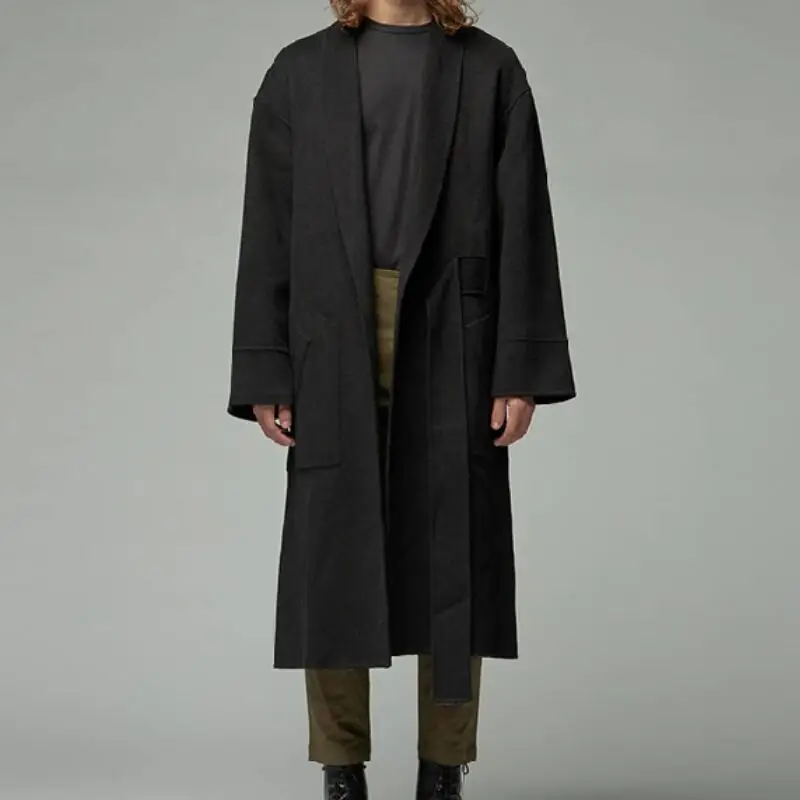 

HOT/Spring Men’s New Fashion Mid-length lapel loose waist woolen coat Personalized customization Large-size /S-6XL