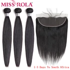 Miss Rola100% человеческие волосы, пряди, малазийские прямые волосы, натуральный цвет, 3 пряди, с 13*4 кружевной фронтальной застежкой, Remy