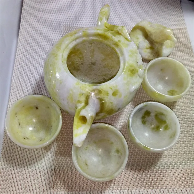 Китай ручная работа Нефритовая резьба натуральный нефрит кунгфу чайники и миски