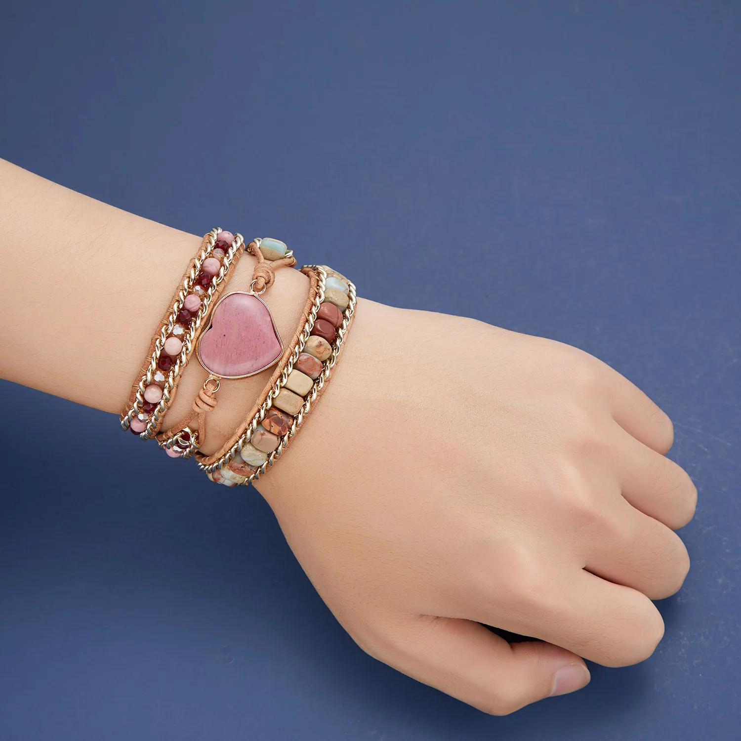 

Bohemian Love Leather Natural Stone Stone Crystal Metal 3 Coil Bracelets Bracelets