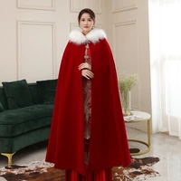 velour bridal cape burgundy christmas cloaks faux fur hooded wine red weddong accessories long wraps