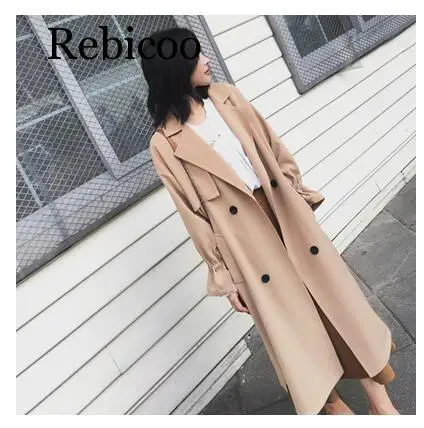

Autumn new Women Korean loose casual long section double-breasted temperament windbreaker Fashion lapel long sleeves coat