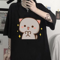 mochi peach cat print women t shirt black white tshirt tops harajuku vintage aesthetic gothic anime graphic punk clothes hip hop