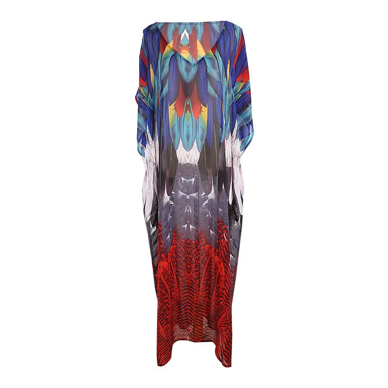 Длинное шифоновое платье большого размера Fitshinling пляжная одежда кафтан с принтом