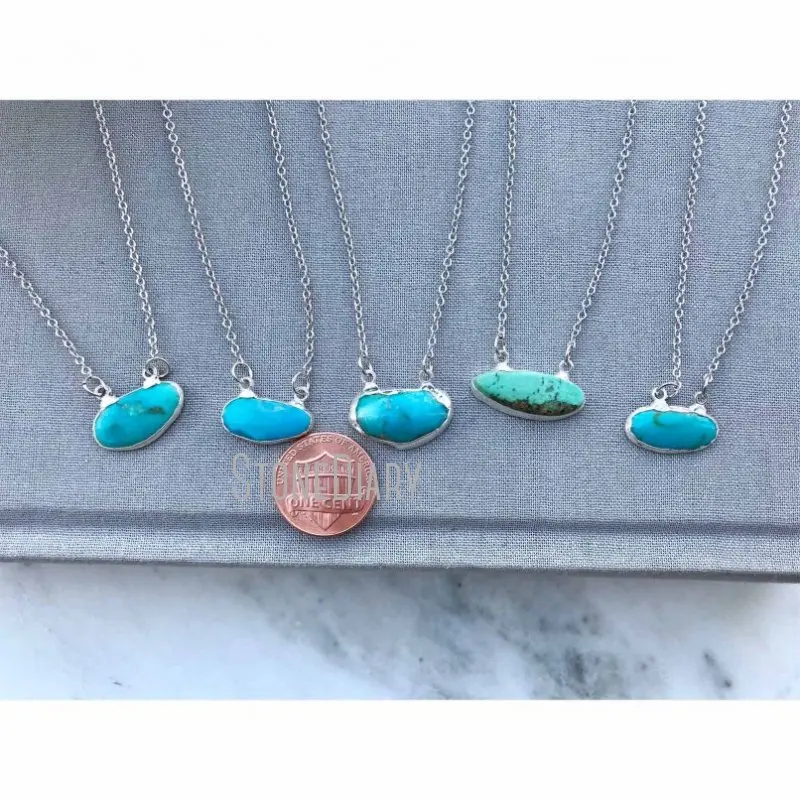 Ожерелье NM11595 из необработанной бирюзы минималистичное бирюзовое ожерелье