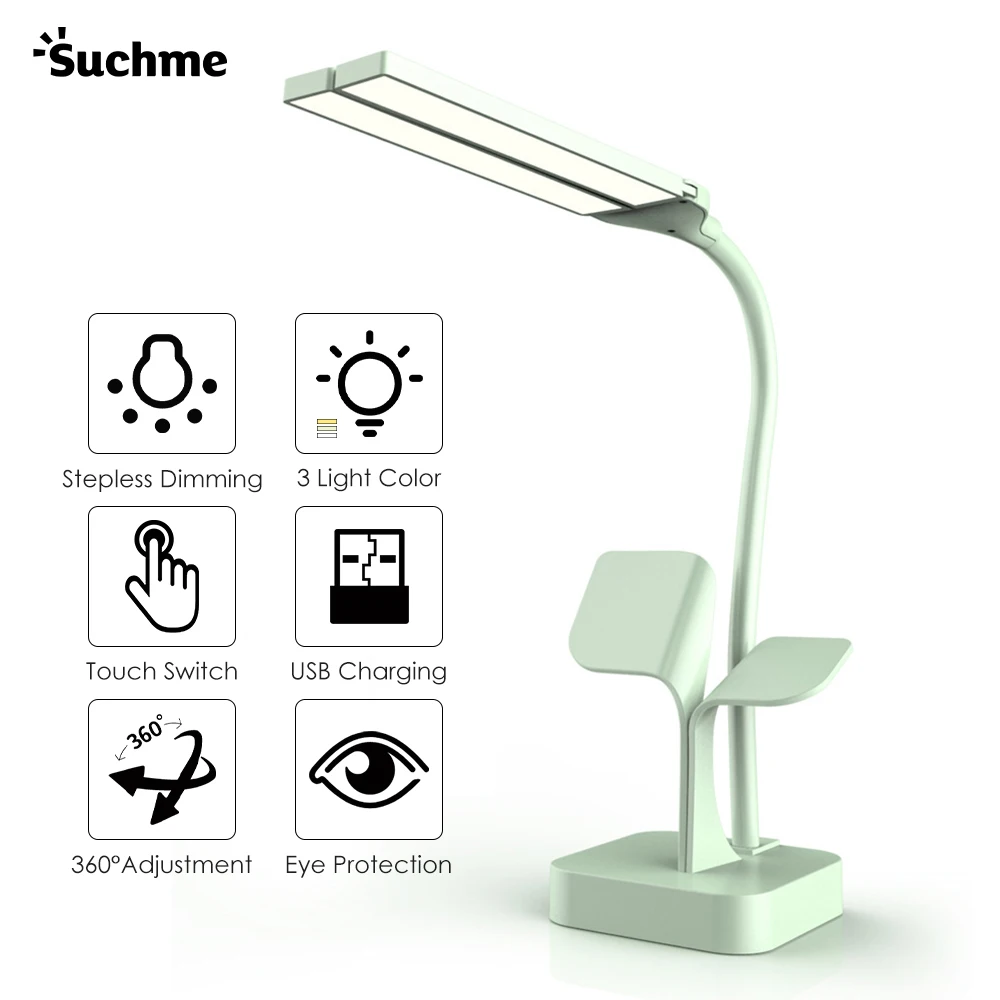 

Suchme Two Head LED Desk Lamp USB Rechargeable Reading Table Lamp Brightness Adjustable Dimmable Eye-protect Study Table Light