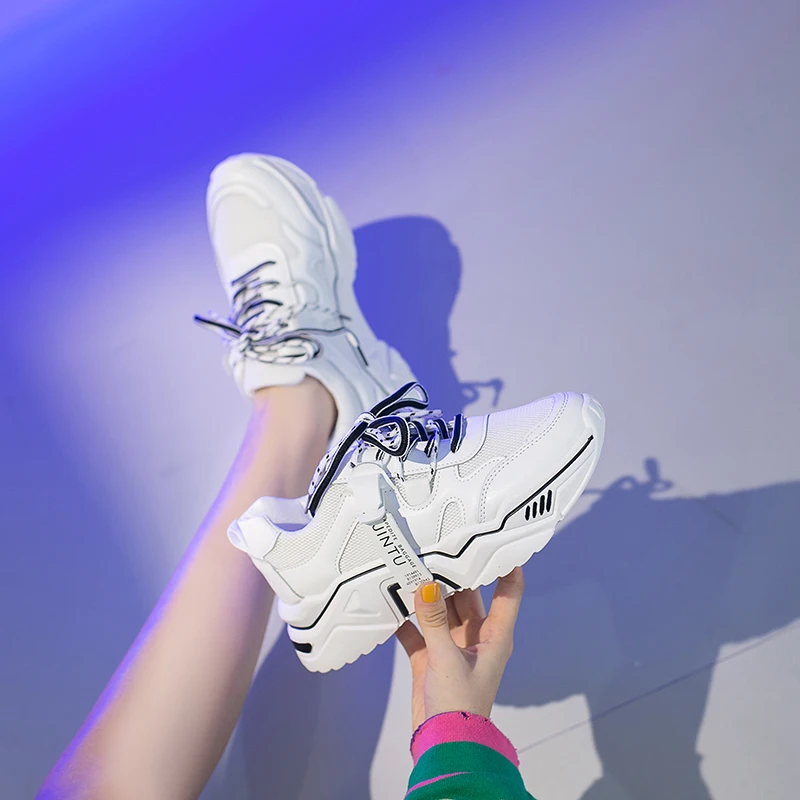 

Chunky Sneakers Women Mixed Colors Patchwork Thick Soles Women Casual Shoes Breathable Mesh Fashion Lace-Up Platform Sneakers