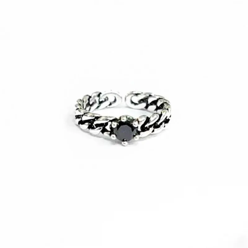 

Retro Fashion Personality Thai Silver Color Creative Black Agate Chain Open Rings Punk Hip Hop Wide Rings Anillos Mujer Jewelry