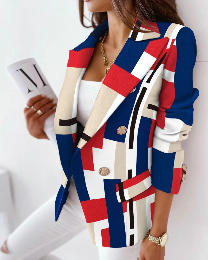 Women Jacket Fashion Digital Printing Long Sleeve Coat Casual Long Street Slim Plus Size Top Suit  Ladies Small Suit