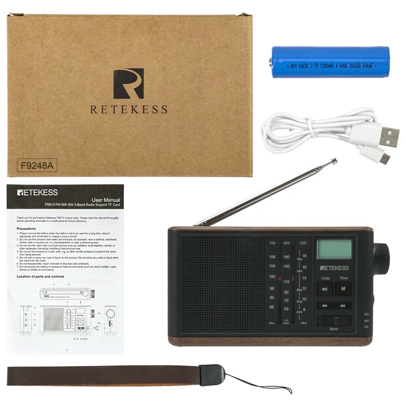 Портативный ретро радиоприемник TR613 FM/AM/SW 3 диапазона поддержка карт памяти TF USB