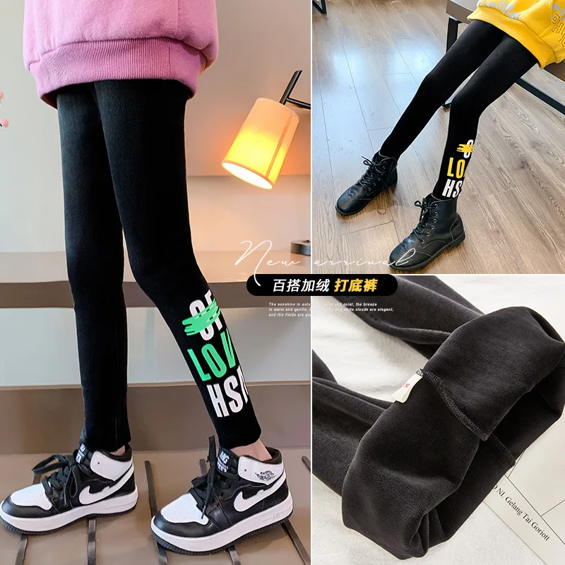 

Girls' Fleece-Lined Pants Love Ha Thickened Children's Leggings Trousers Women's Warm Tights Outdoor Sports Outerwear Yoga