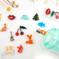 cute straw topper decoration silicone mould diy animal plant friut epoxy keychain resin molds fondant cake decorating tools