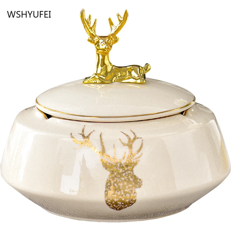 

Living room home creative ashtray with lid ceramic exquisite personality trend with lid new Chinese office atmosphere simple