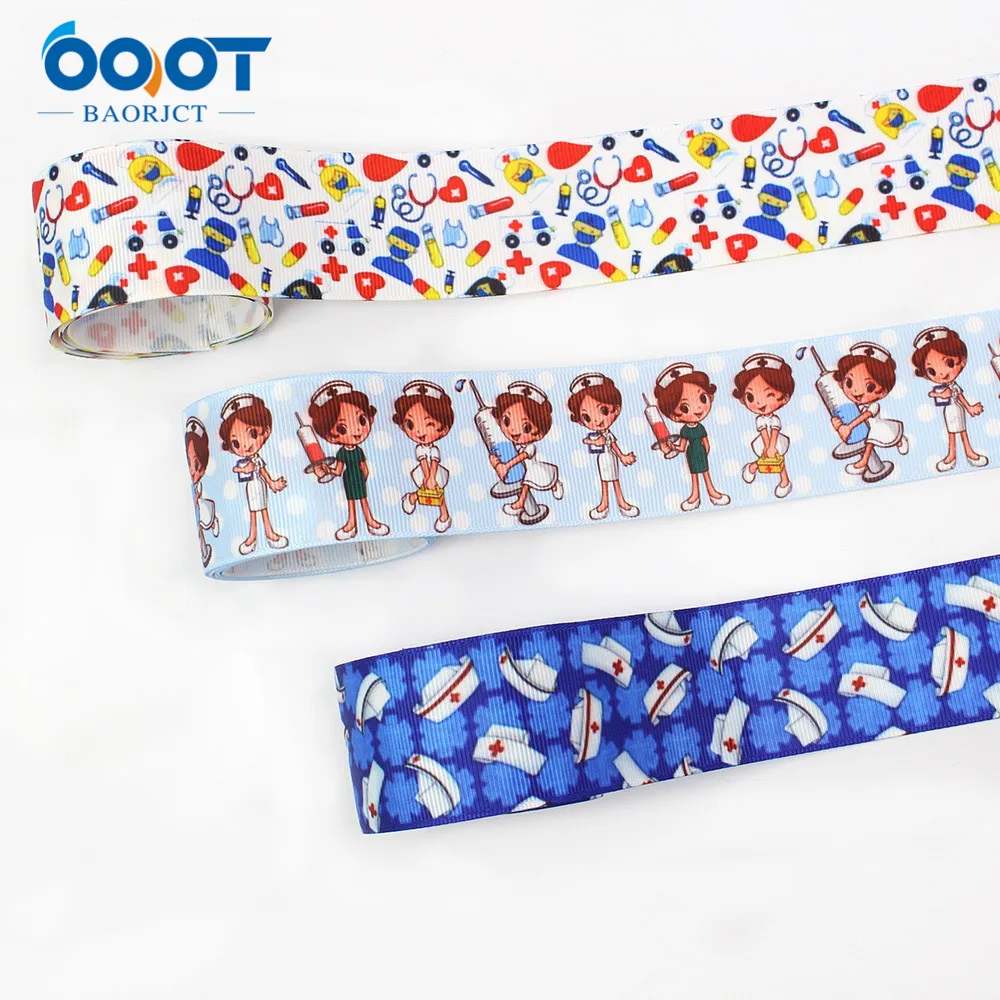1-1/2 &quot5 ярдов медсестры доктор Печать Grosgrain ленты DIY ручной работы ребенок Бант