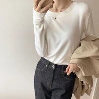 spring autumn new womens fashion long sleeve t shirt female casual solid color o neck tops lady loose plus size pullover blouse