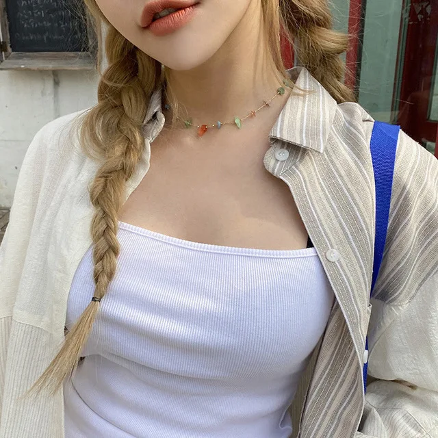 HUANZHI 2020 New Korean Irregular Geometric Transparent Colorful Acrylic Clear Natural Stones Choker Necklace for Women Jewelry | Украшения